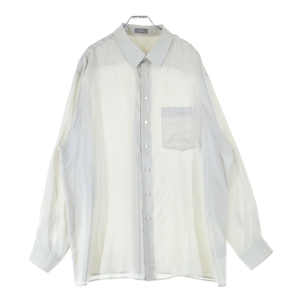 DIOR(ディオール) Silk Shirt ロゴ刺繍 ストライプ長袖シルクシャツ グレー