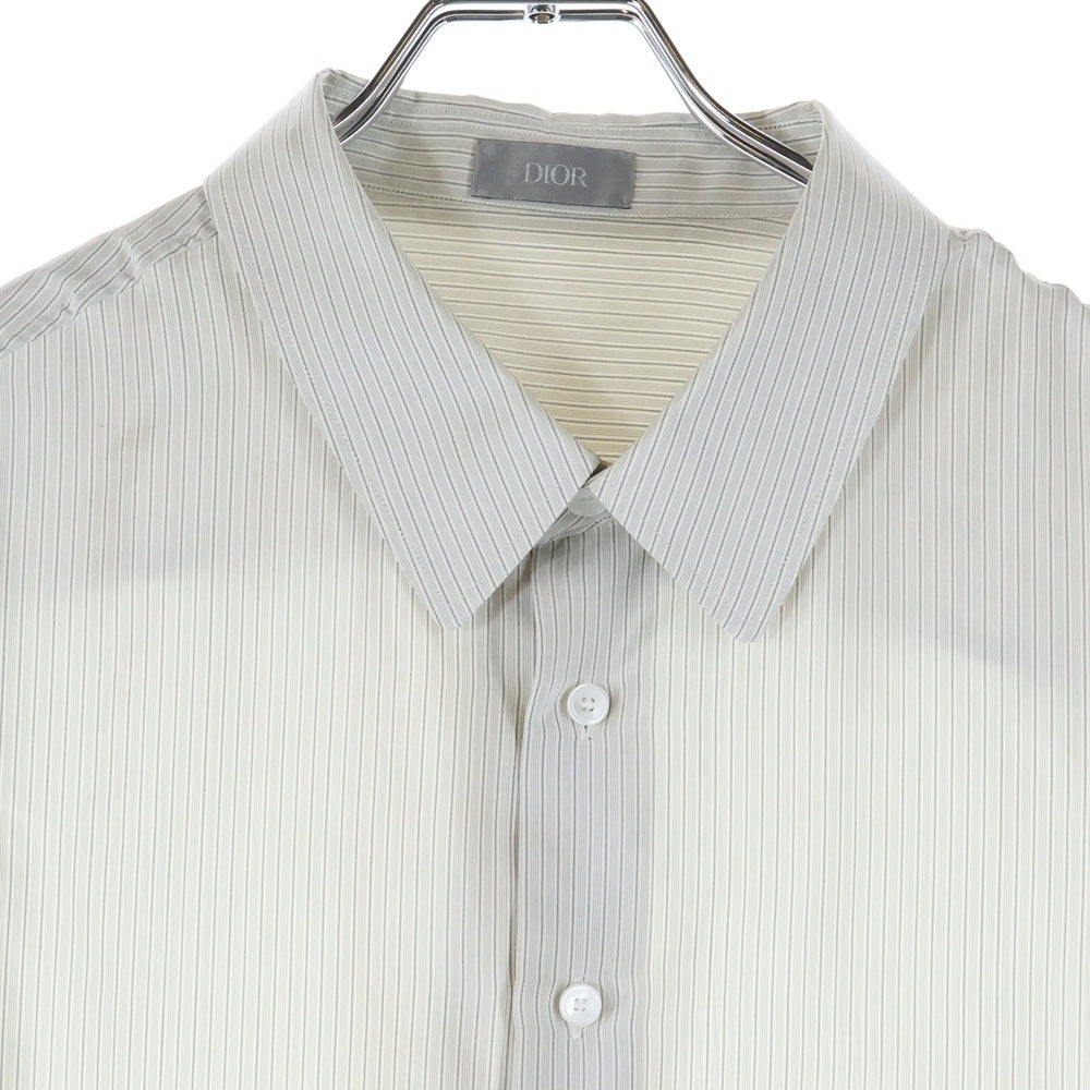 DIOR(ディオール) Silk Shirt ロゴ刺繍 ストライプ長袖シルクシャツ グレー