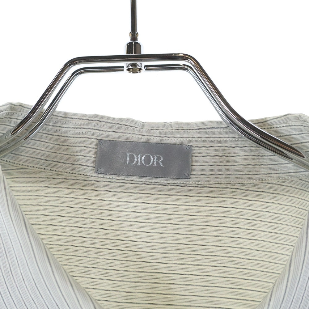 DIOR(ディオール) Silk Shirt ロゴ刺繍 ストライプ長袖シルクシャツ グレー