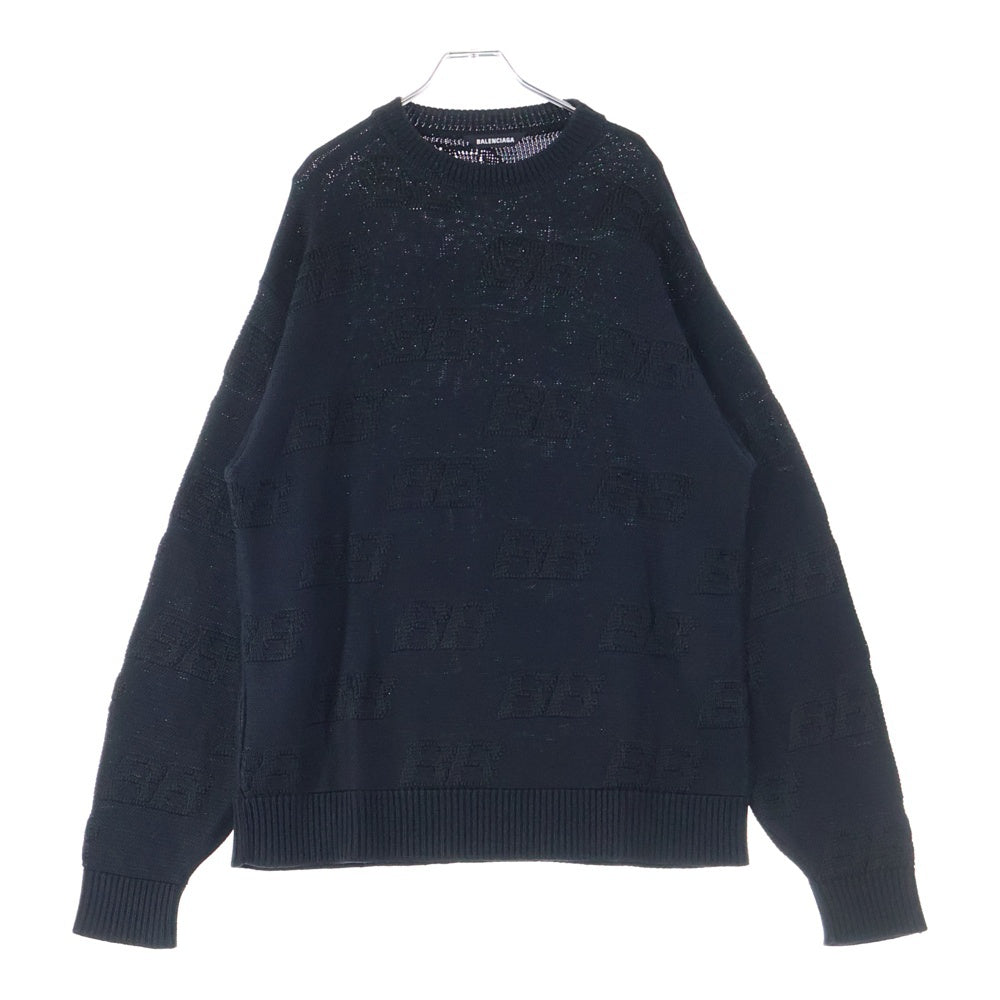 BALENCIAGA(バレンシアガ) BB Knit Sweater BBロゴ 総柄 クルーネックニットセーター ブラック 646993 T3194
