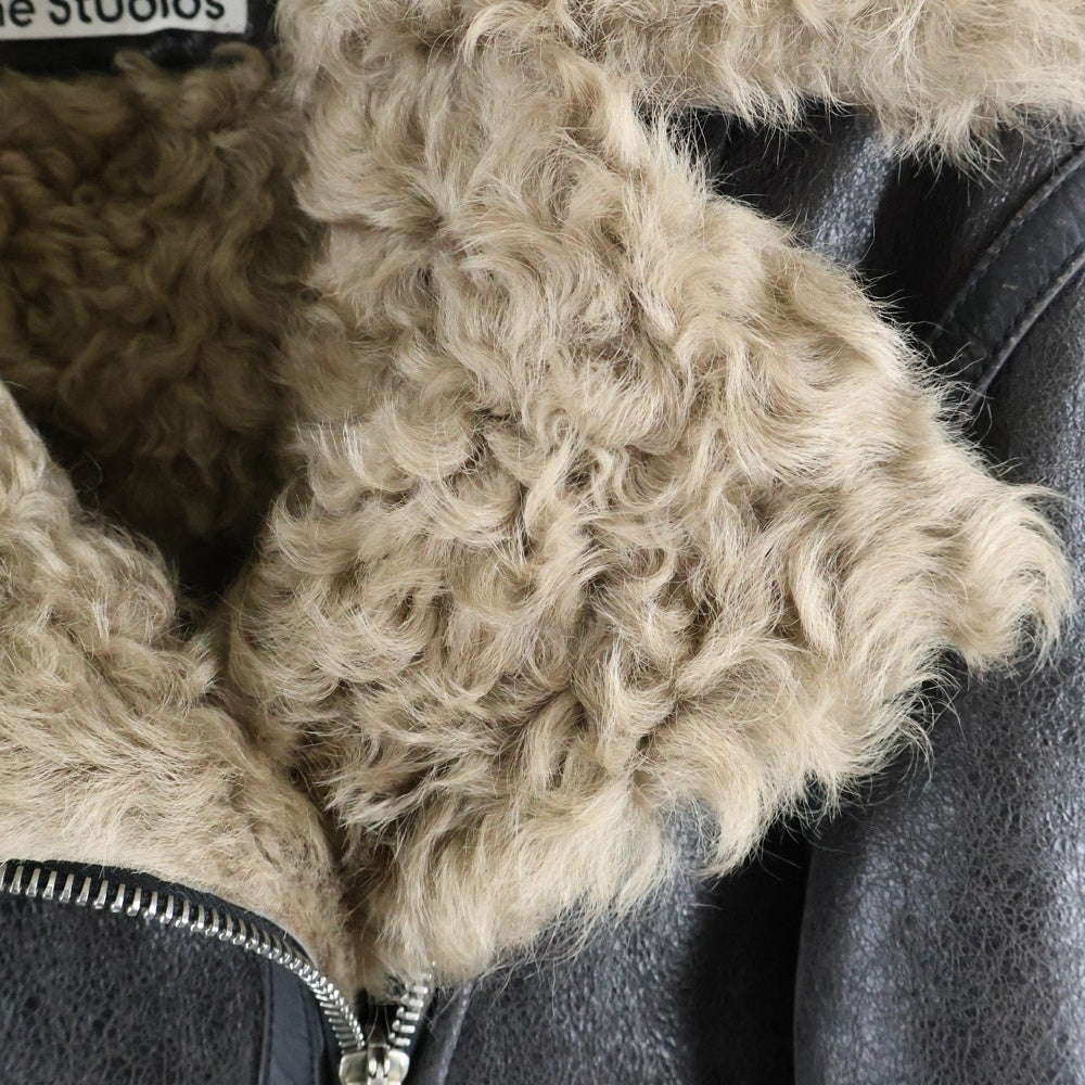 Acne Studios(アクネ ストゥディオズ) バックロゴプレート ダブルブレスト レザーシアリングジャケット ブラウン FN-WN-LEAT000402 A70186 レディース