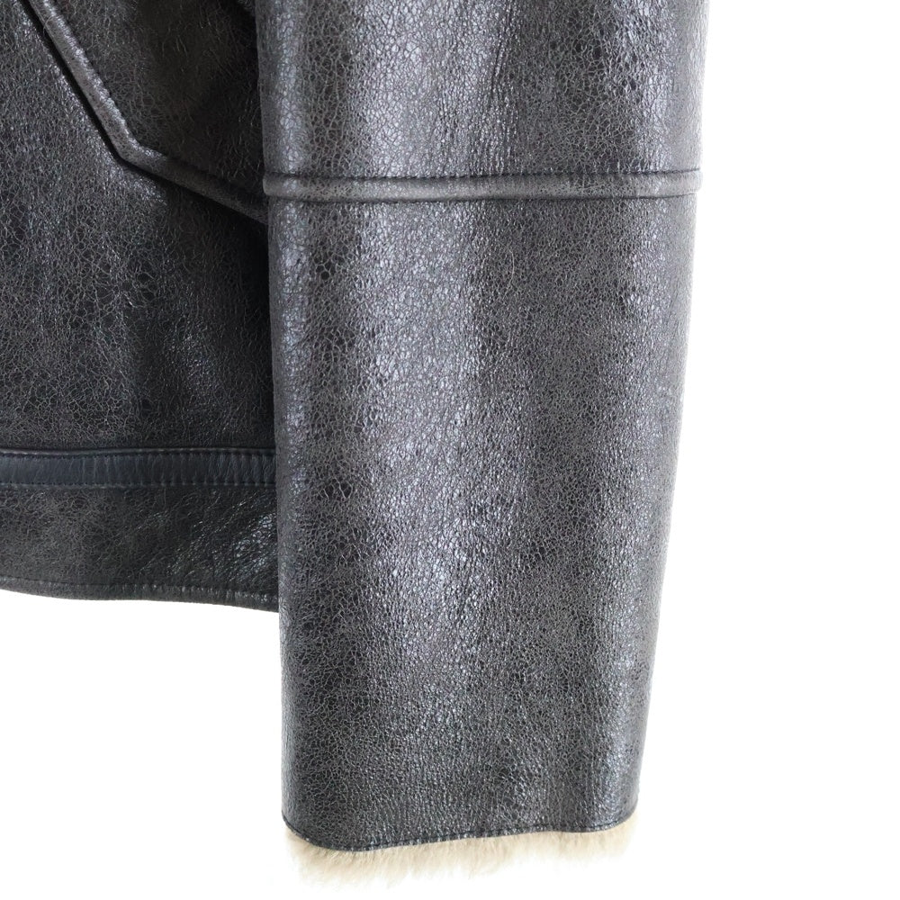 Acne Studios(アクネ ストゥディオズ) バックロゴプレート ダブルブレスト レザーシアリングジャケット ブラウン FN-WN-LEAT000402 A70186 レディース