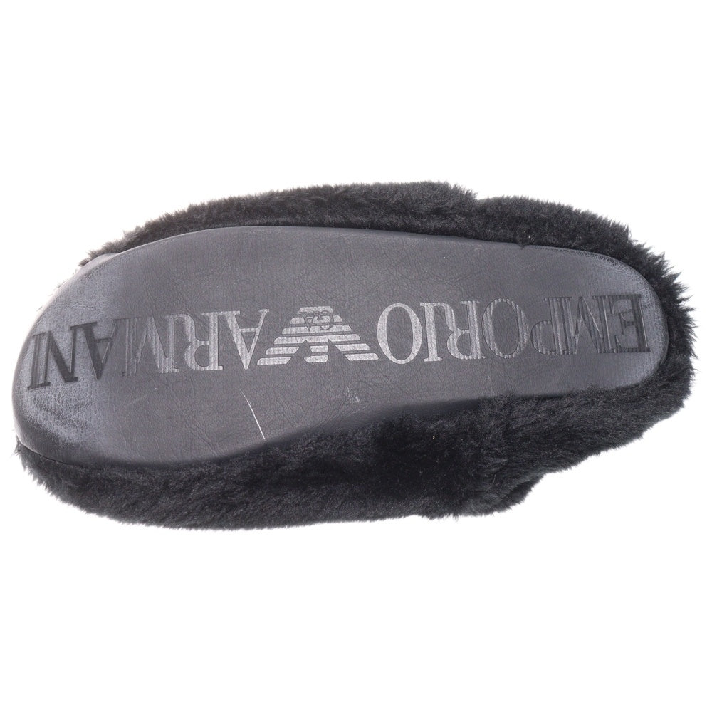 EMPORIO ARMANI(エンポリオアルマーニ) ロゴ刺繍 コットンファースリッパ スリッポン ブラック