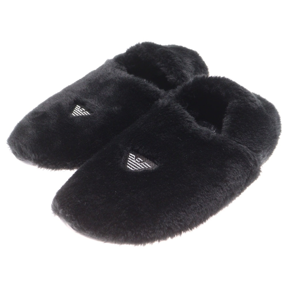 EMPORIO ARMANI(エンポリオアルマーニ) ロゴ刺繍 コットンファースリッパ スリッポン ブラック