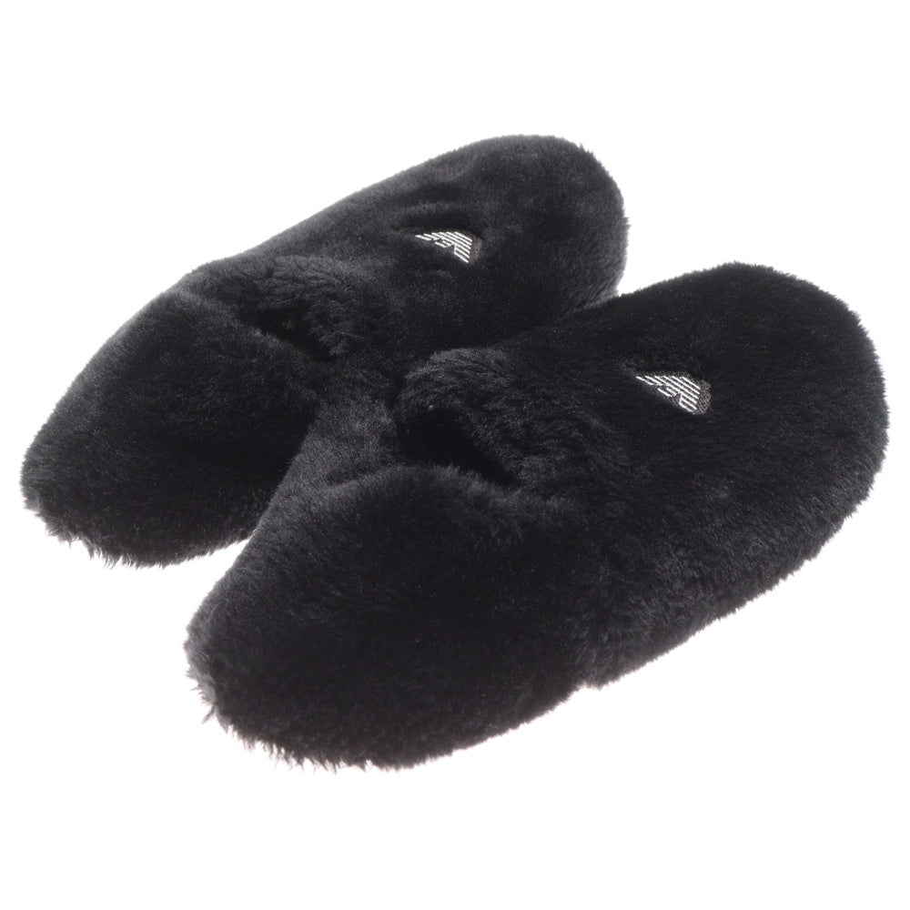 EMPORIO ARMANI(エンポリオアルマーニ) ロゴ刺繍 コットンファースリッパ スリッポン ブラック