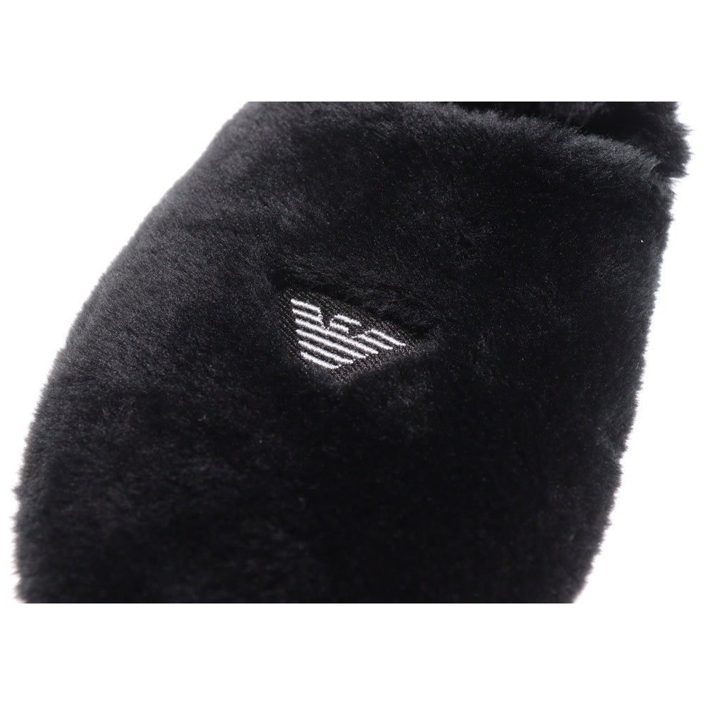 EMPORIO ARMANI(エンポリオアルマーニ) ロゴ刺繍 コットンファースリッパ スリッポン ブラック