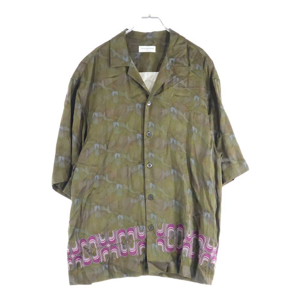 DRIES VAN NOTEN(ドリスヴァンノッテン) 24SS Cassiemb Shirt 刺繍 総柄開襟半袖シャツ カーキ