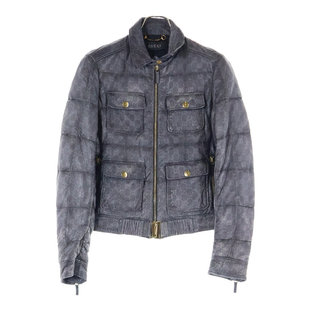 GUCCI(グッチ) Leather Biker Jacket GG総柄 レザーバイカージャケット グレー レディース