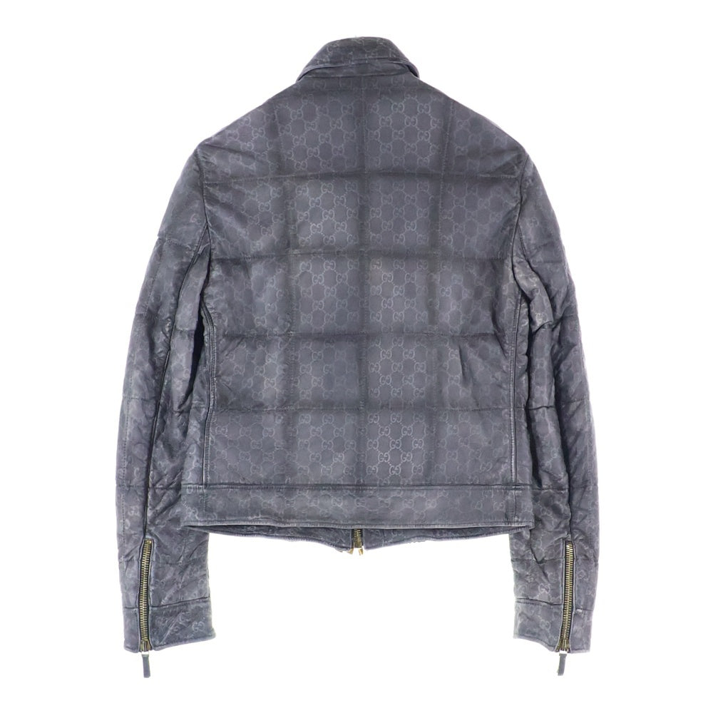 GUCCI(グッチ) Leather Biker Jacket GG総柄 レザーバイカージャケット グレー レディース