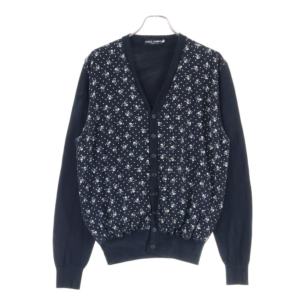 DOLCE & GABBANA(ドルチェアンドガッバーナ) Silk Sukull Cardigan スカル総柄 シルクニットカーディガン ブラック