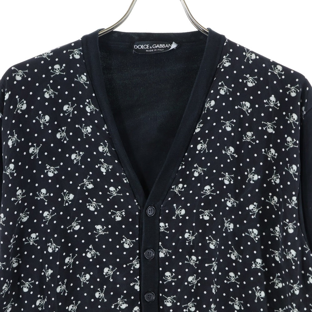 DOLCE & GABBANA(ドルチェアンドガッバーナ) Silk Sukull Cardigan スカル総柄 シルクニットカーディガン ブラック