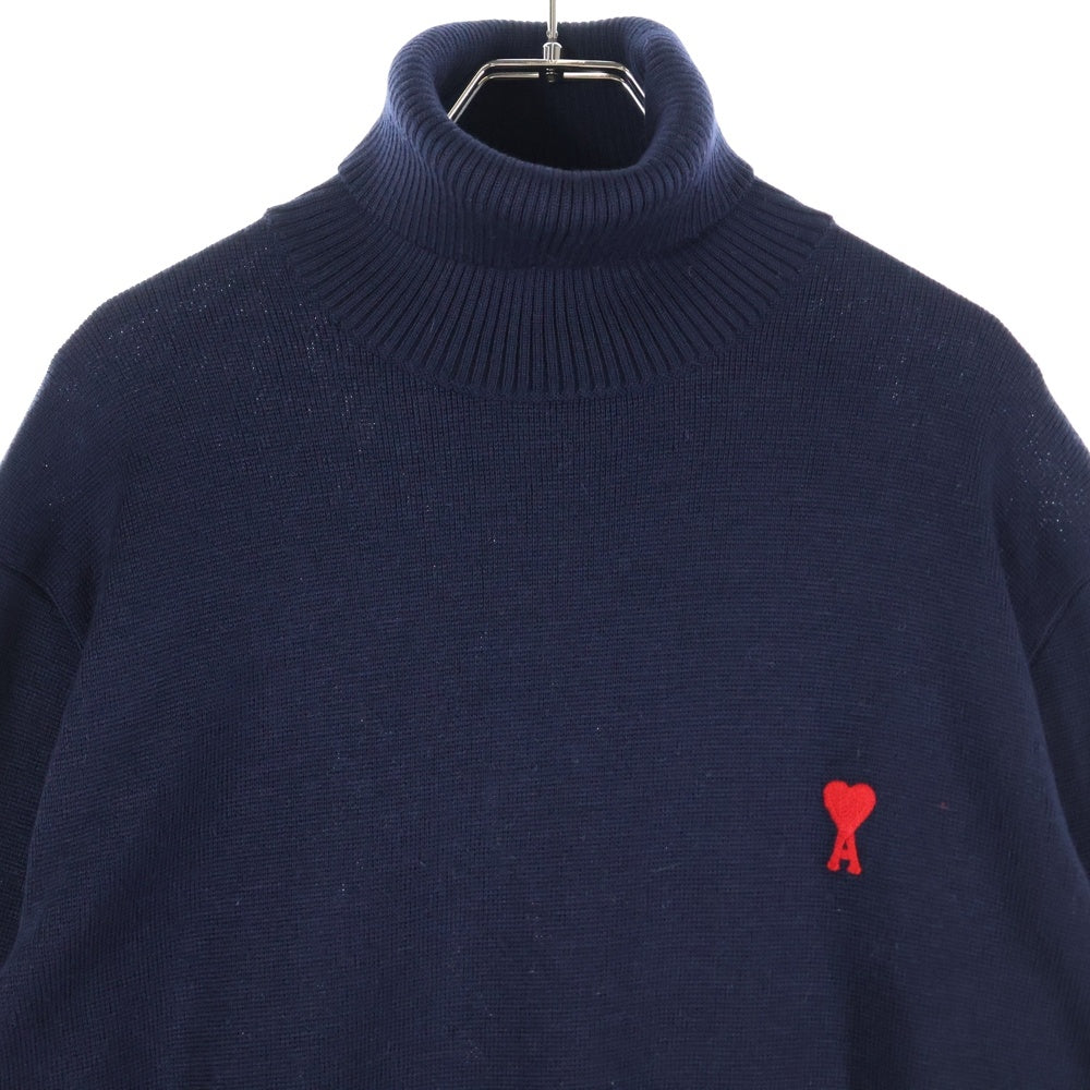 AMI Alexandre Mattiussi(アミアレクサンドルマテュッシ) ハートロゴ刺繍 ハイネックニットセーター ネイビー H20HK202.001