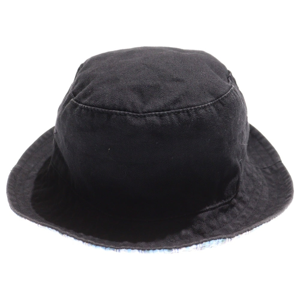 STUSSY(ステューシー) 90s old ロゴ刺繍 バケットハット 裏地チェック ブラック