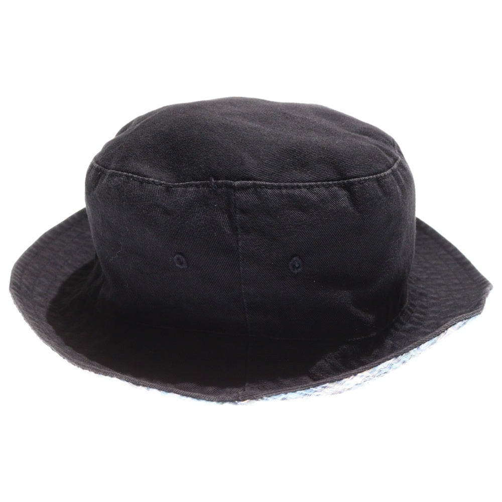 STUSSY(ステューシー) 90s old ロゴ刺繍 バケットハット 裏地チェック ブラック