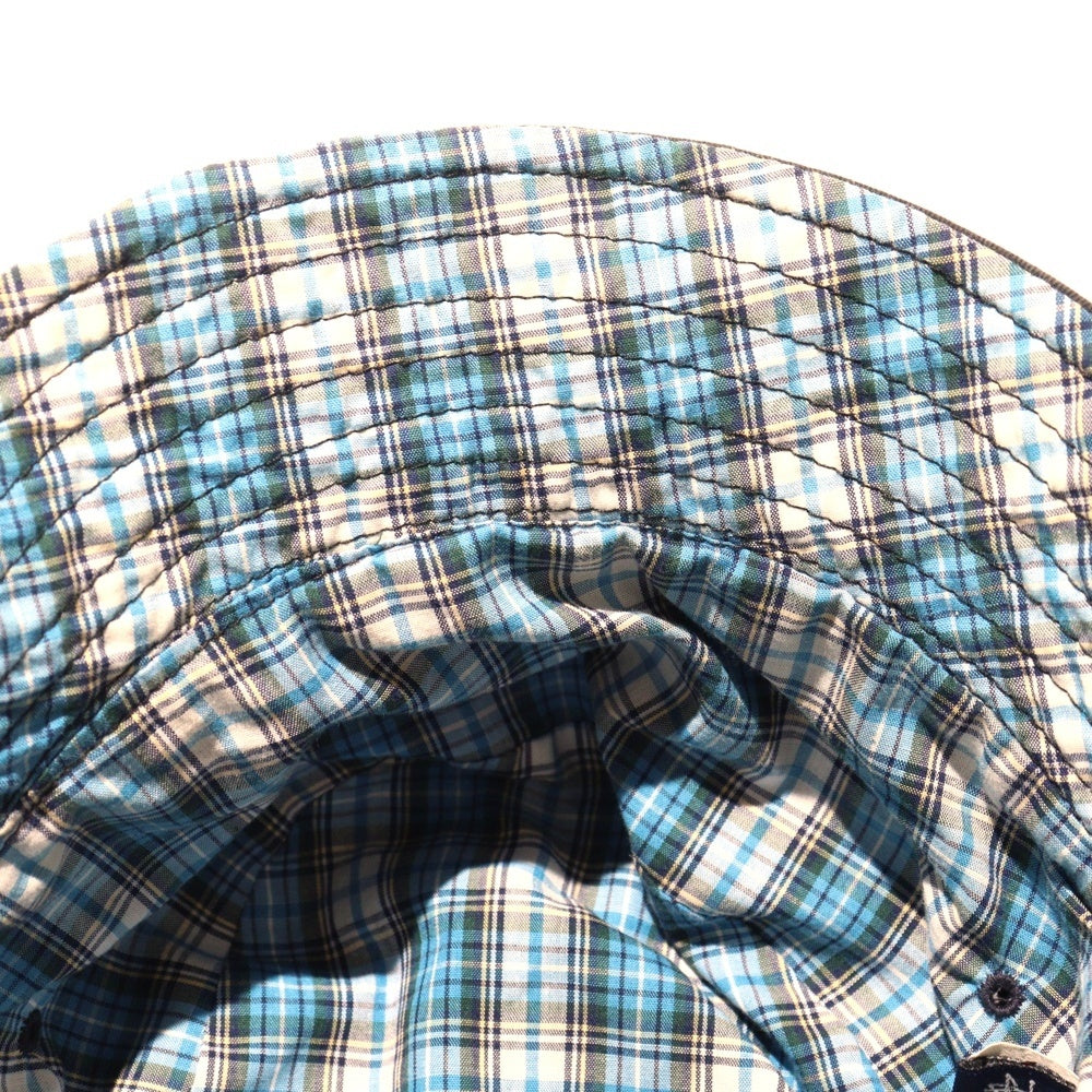 STUSSY(ステューシー) 90s old ロゴ刺繍 バケットハット 裏地チェック ブラック