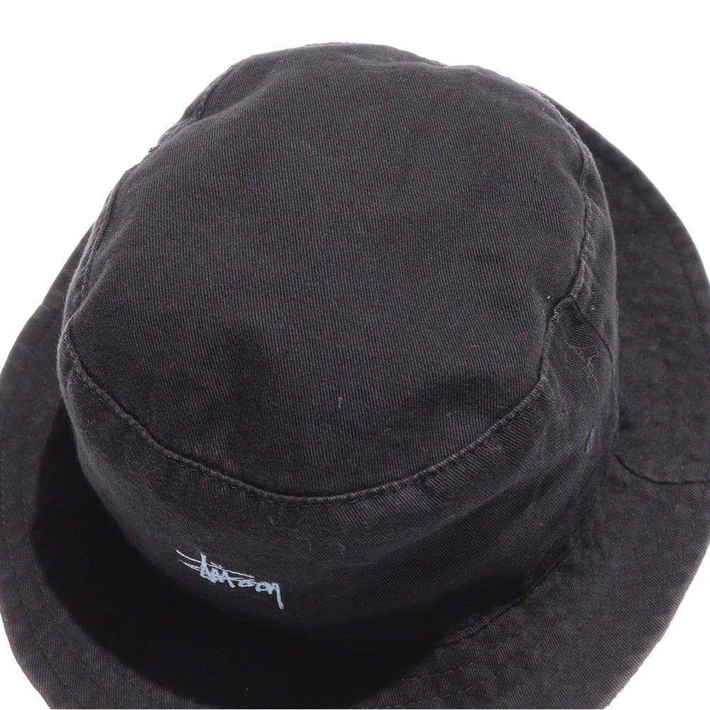 STUSSY(ステューシー) 90s old ロゴ刺繍 バケットハット 裏地チェック ブラック