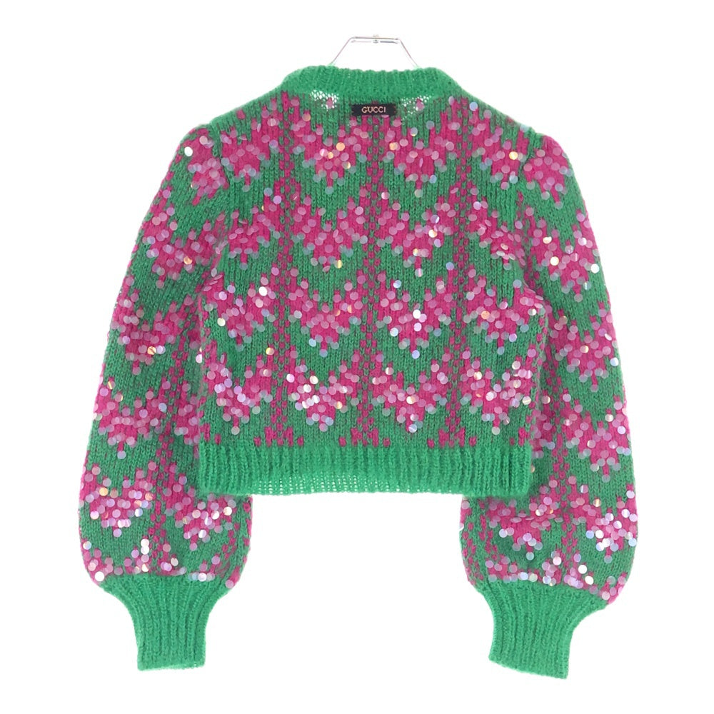 GUCCI(グッチ) Crop Sequin Sweater クロップ スパンコールニット レディース グリーン/ピンク 713233 XKCMS