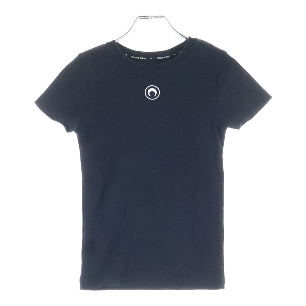 MARINE SERRE(マリーン セル) MOON LOGO TEE ムーンロゴ刺繍 半袖Tシャツ ブラック レディース