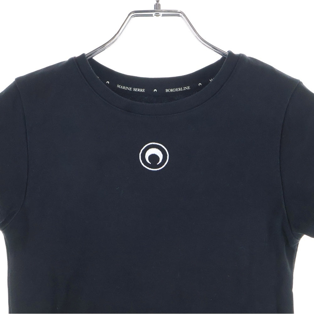 MARINE SERRE(マリーン セル) MOON LOGO TEE ムーンロゴ刺繍 半袖Tシャツ ブラック レディース