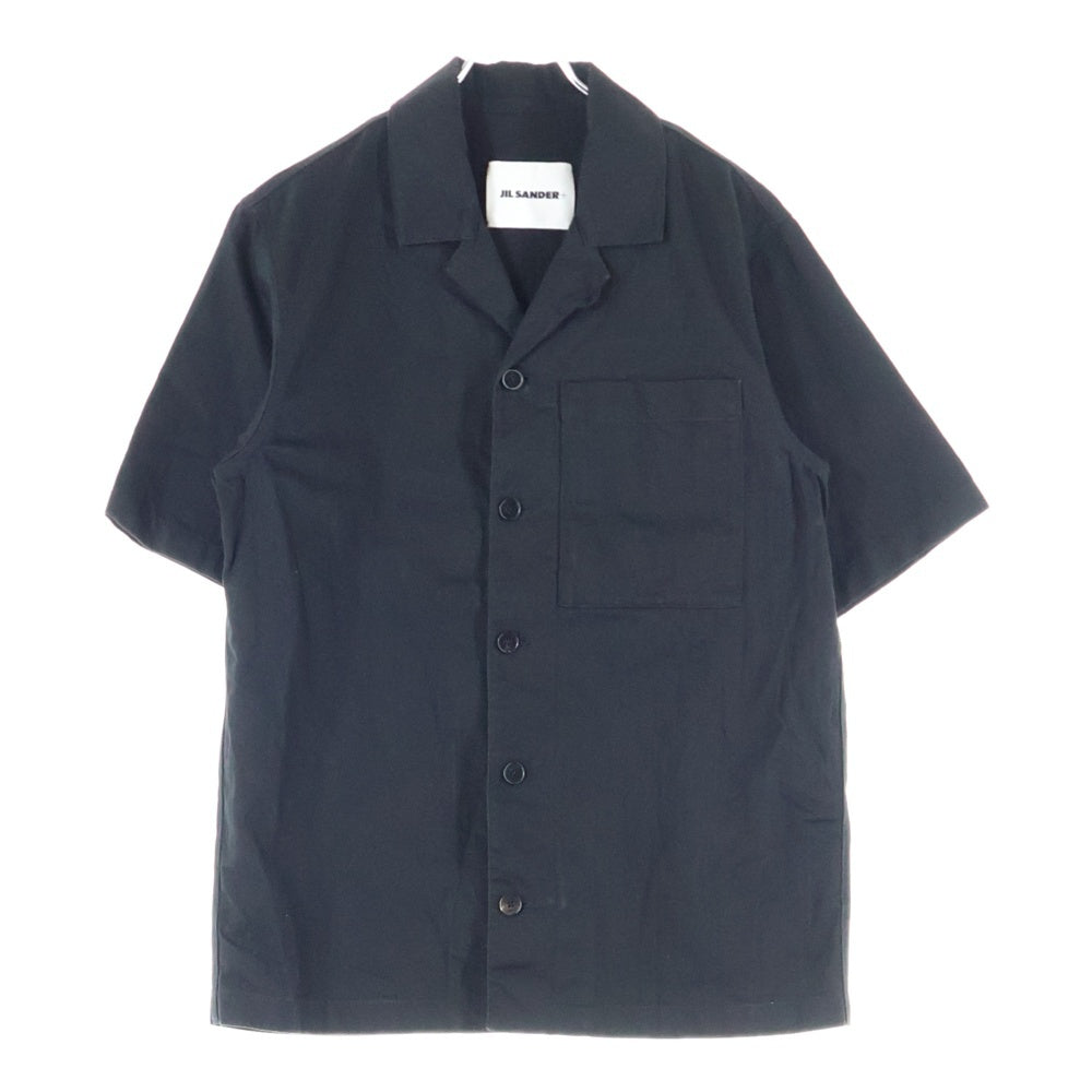 JIL SANDER +(ジルサンダープラス) Short Sleeve Shirt ヘリンボーンショートスリーブワークシャツ 半袖シャツ ブラック HS PM IS 0003