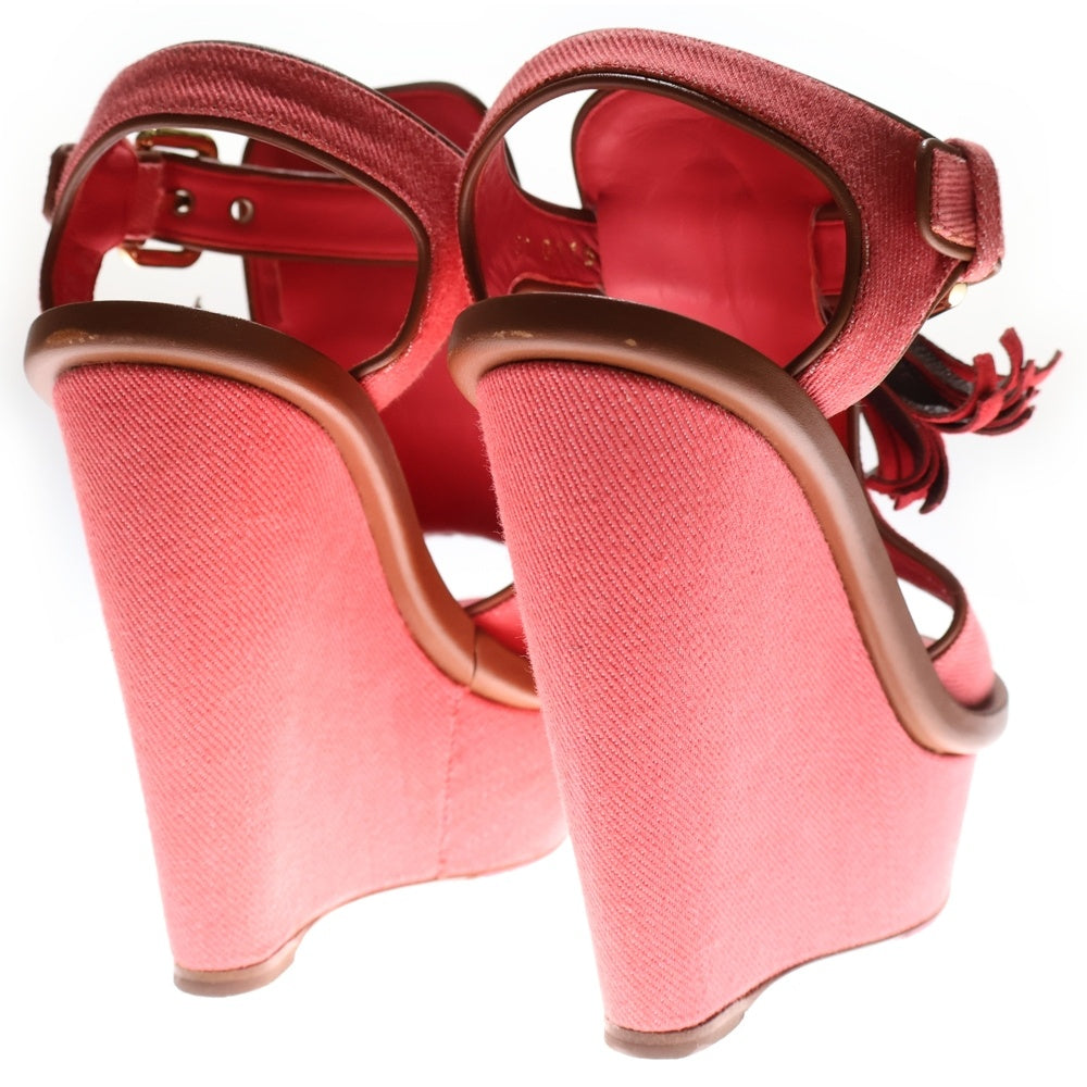 LOUIS VUITTON(ルイヴィトン) モノグラム スエード フリンジ ウェッジ サンダル レディース レッド