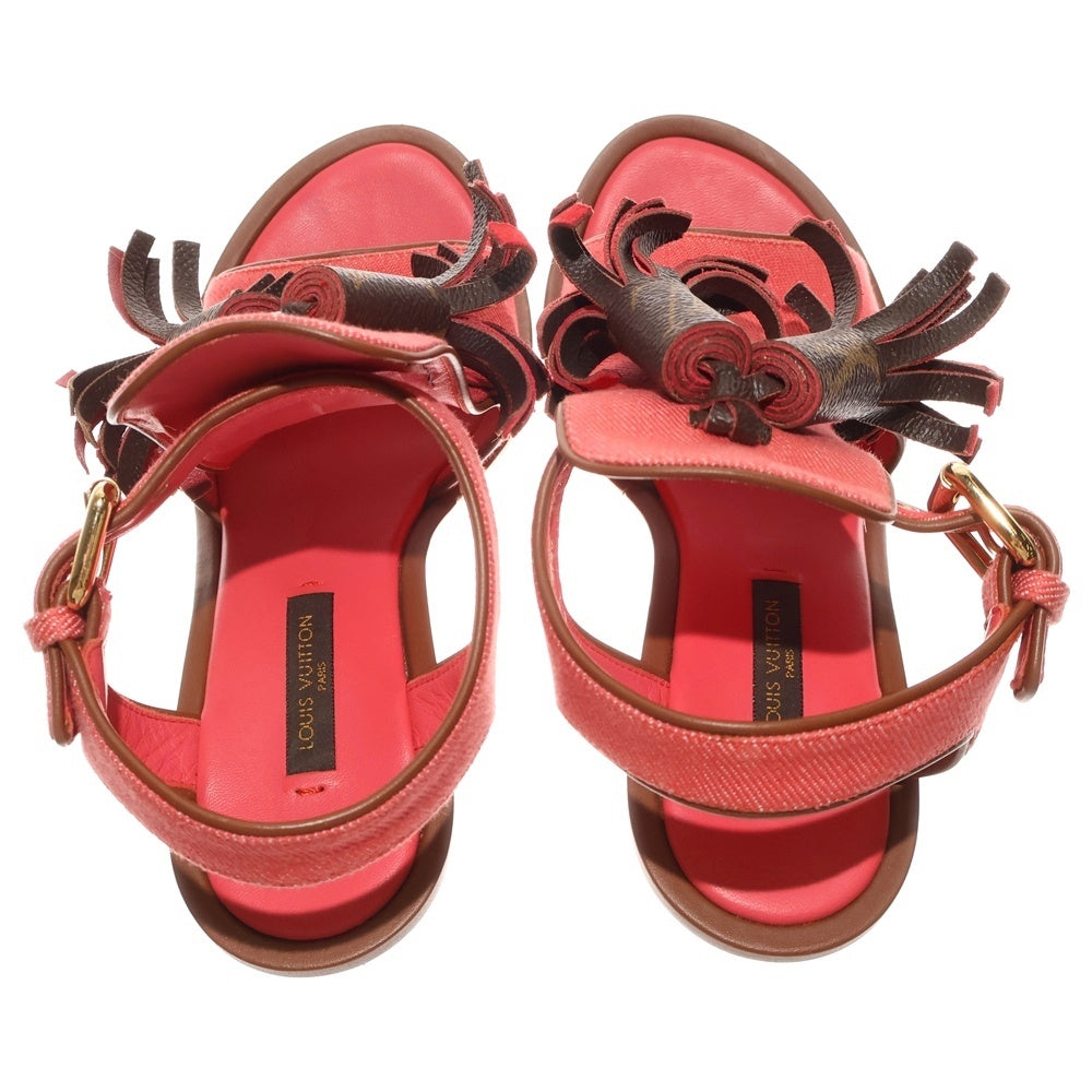LOUIS VUITTON(ルイヴィトン) モノグラム スエード フリンジ ウェッジ サンダル レディース レッド