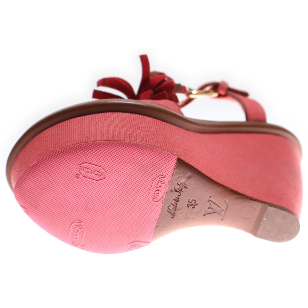 LOUIS VUITTON(ルイヴィトン) モノグラム スエード フリンジ ウェッジ サンダル レディース レッド