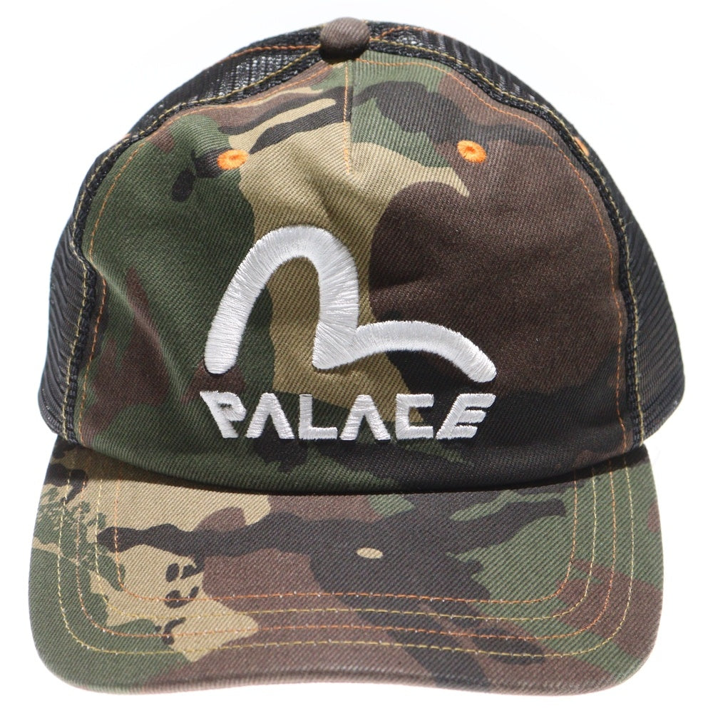 EVISU(エビス) 23SS ×PALACE Denim Mesh Trucker Cap パレス 刺繍 カモフラージュ 迷彩 メッシュトラッカーキャップ 帽子 カーキ