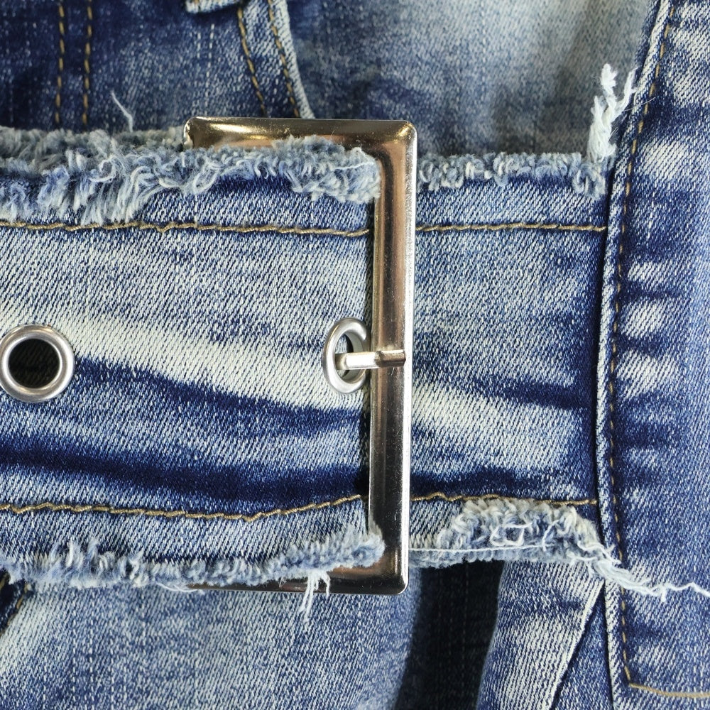 NO BRAND(ノーブランド) RVNTENG Belt Flare Denim Pants ベルト フレアデニムパンツ インディゴ レディース