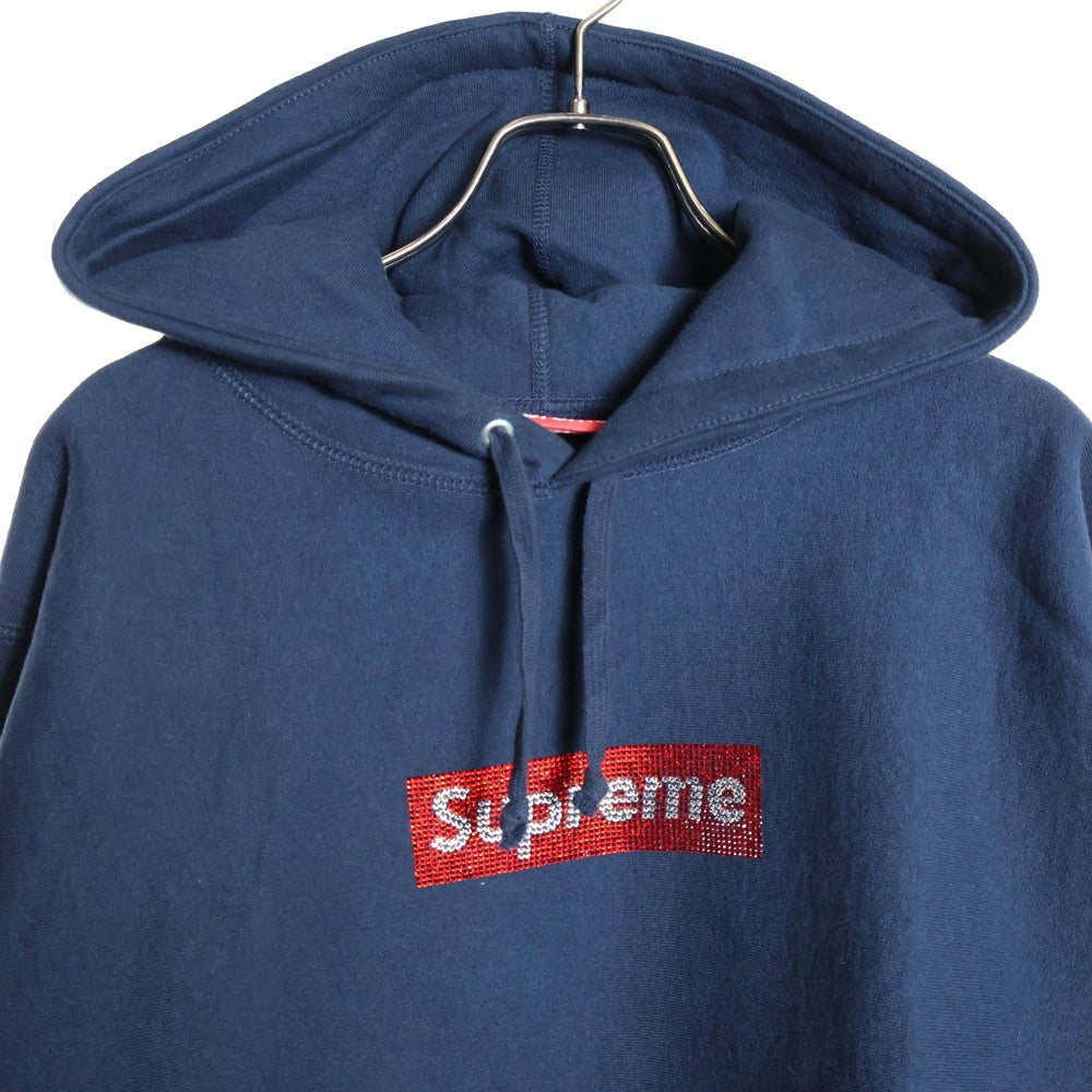 SUPREME(シュプリーム) 19SS Swarovski Box Logo Hooded Sweatshirt スワロフスキーボックスロゴ プルオーバースウェットパーカー フーディー ネイビー