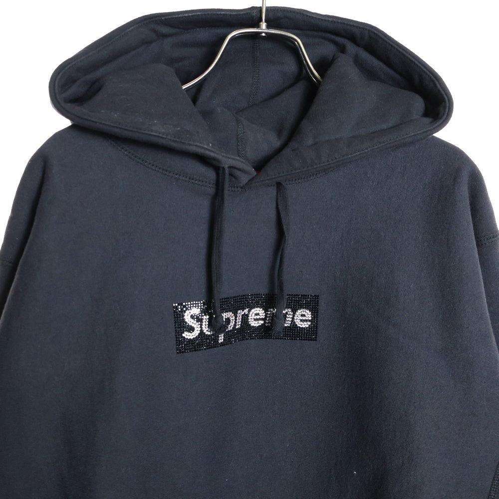 SUPREME(シュプリーム) 19SS Swarovski Box Logo Hooded Sweatshirt スワロフスキーボックスロゴ プルオーバースウェットパーカー フーディー ブラック