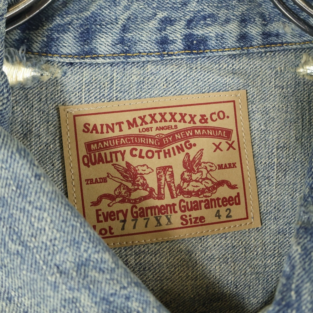 SAINT MICHAEL(セントマイケル) 23AW ×BerBerJin BJ DENIM JKT ベルベルジン 1stモデル ダメージ加工 デニムジャケット Gジャン インディゴ SM-A23-0000-C17