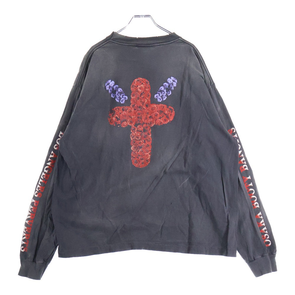 SAINT MICHAEL(セントマイケル) 24AW ×BORN X RAISED LS TEE BORN SAINT ボーン レイズド ダメージ加工 長袖Tシャツ ロンT グレー SM-YS1-0000-C03