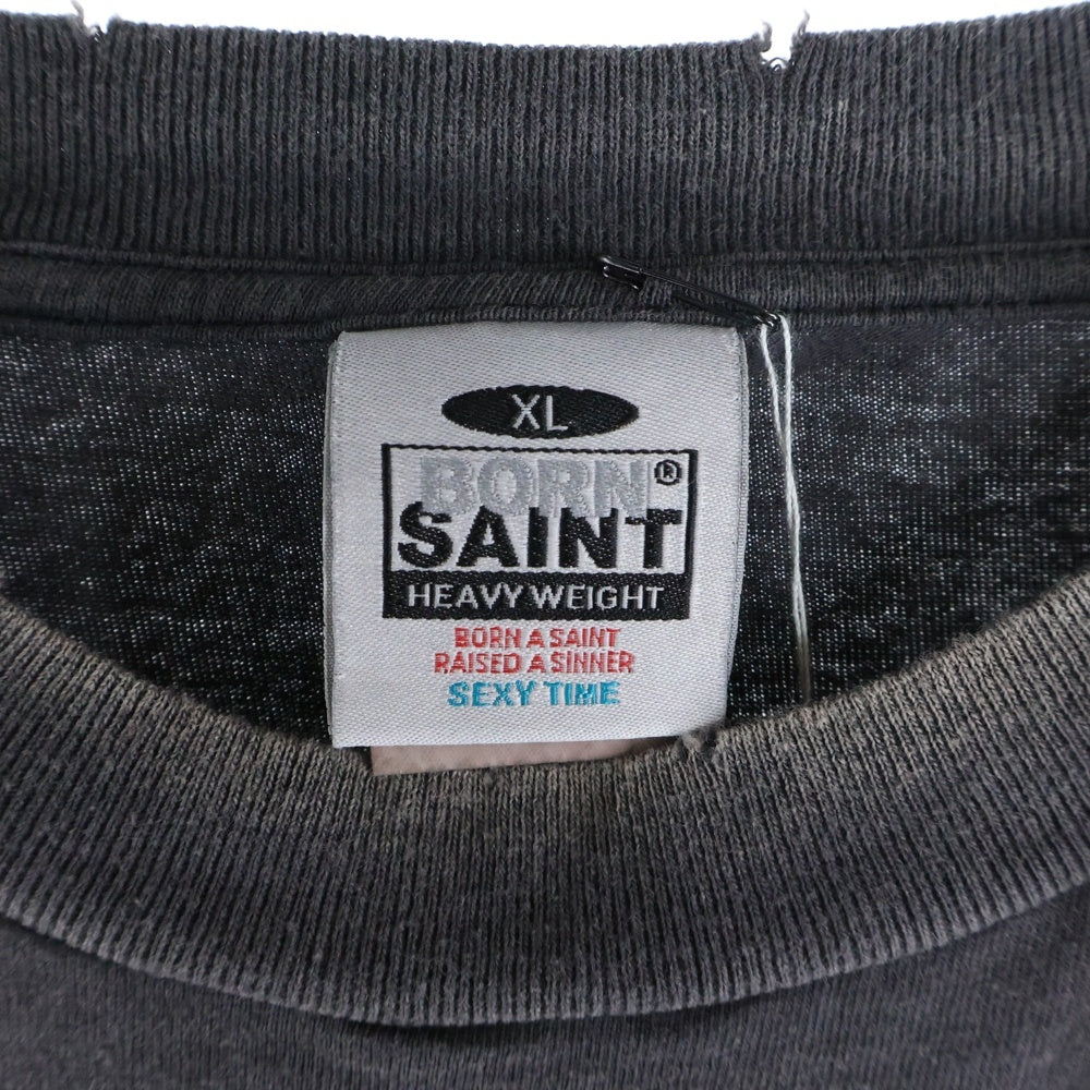 SAINT MICHAEL(セントマイケル) 24AW ×BORN X RAISED LS TEE BORN SAINT ボーン レイズド ダメージ加工 長袖Tシャツ ロンT グレー SM-YS1-0000-C03