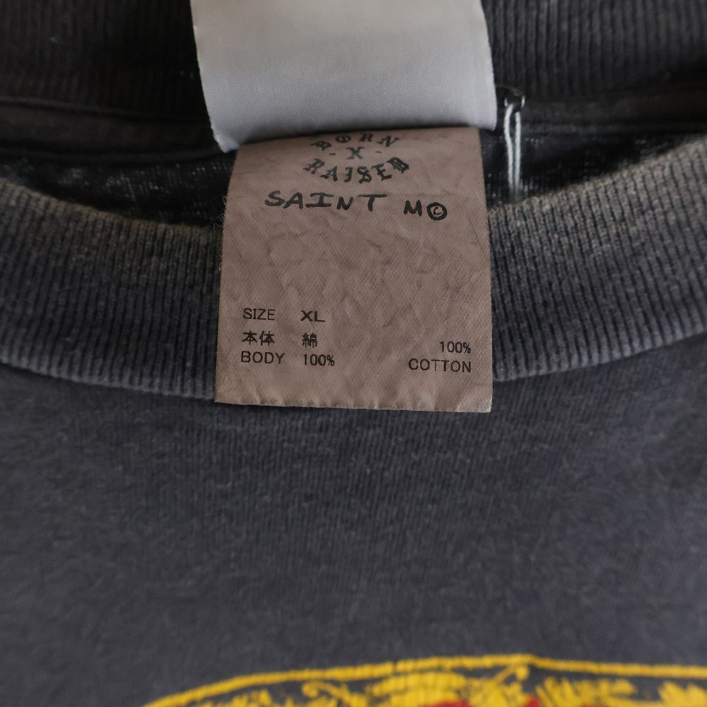 SAINT MICHAEL(セントマイケル) 24AW ×BORN X RAISED LS TEE BORN SAINT ボーン レイズド ダメージ加工 長袖Tシャツ ロンT グレー SM-YS1-0000-C03
