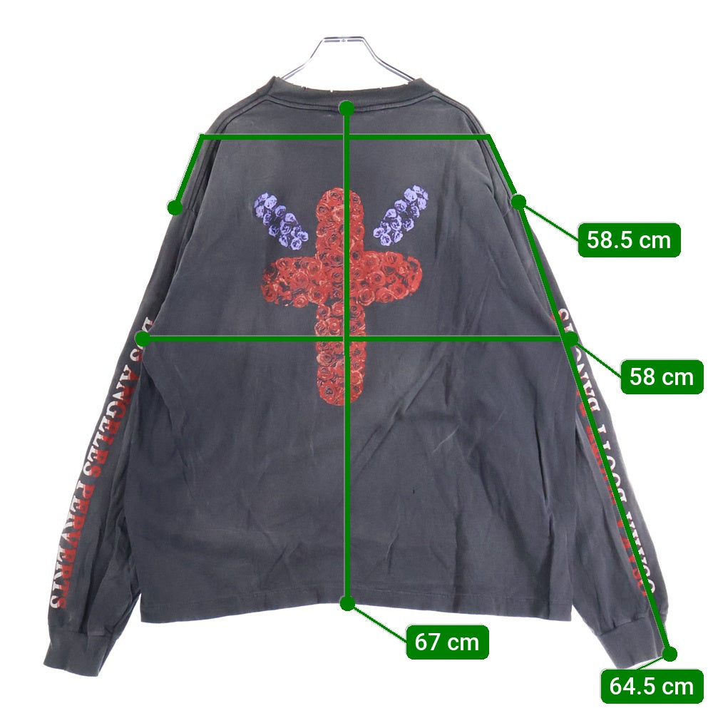 SAINT MICHAEL(セントマイケル) 24AW ×BORN X RAISED LS TEE BORN SAINT ボーン レイズド ダメージ加工 長袖Tシャツ ロンT グレー SM-YS1-0000-C03
