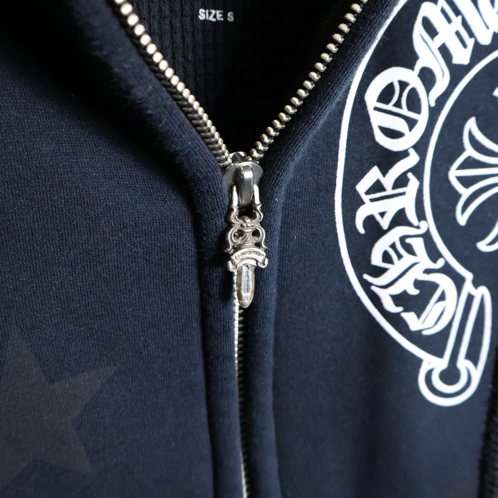 CHROME HEARTS(クロムハーツ) OLD SWTSHRT HD ZIP オールド ホース スタープリント 裏地サーマル ダガージップ スウェットパーカー フーディー ブラック