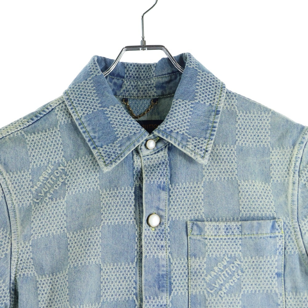 LOUIS VUITTON(ルイヴィトン) 25AW ダミエ3D ライトデニムショートスリーブ 半袖シャツ デニムジャケット インディゴ RM252MQ UYH HTS53W