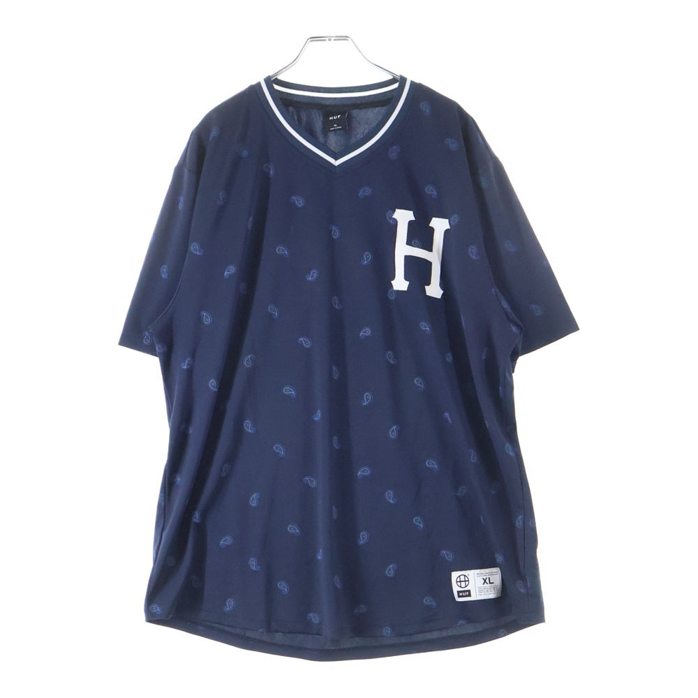 HUF(ハフ) PAISLEY WARM UP JERSEY ペイズリー ウォームアップジャージー Vネック半袖Tシャツ ネイビー