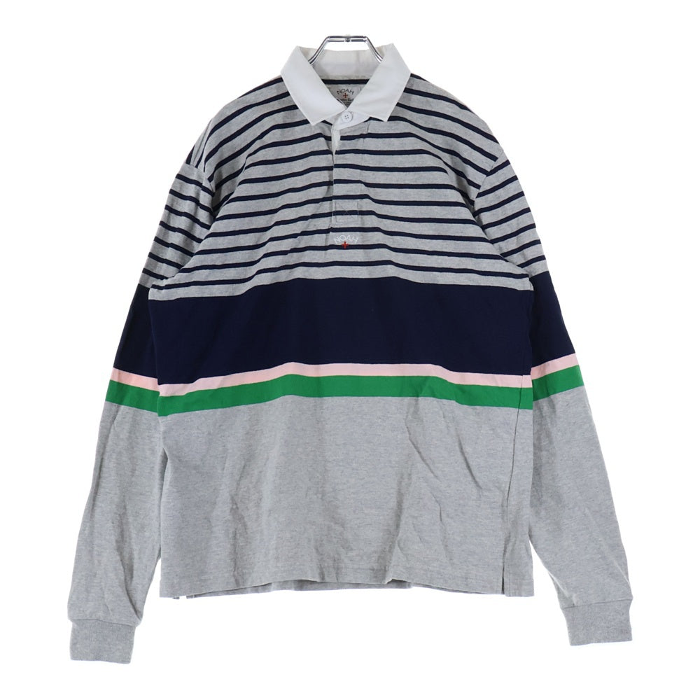 NOAH(ノア) Rugby Polo Shirt ボーダーラガーシャツ 長袖ポロシャツ グレー