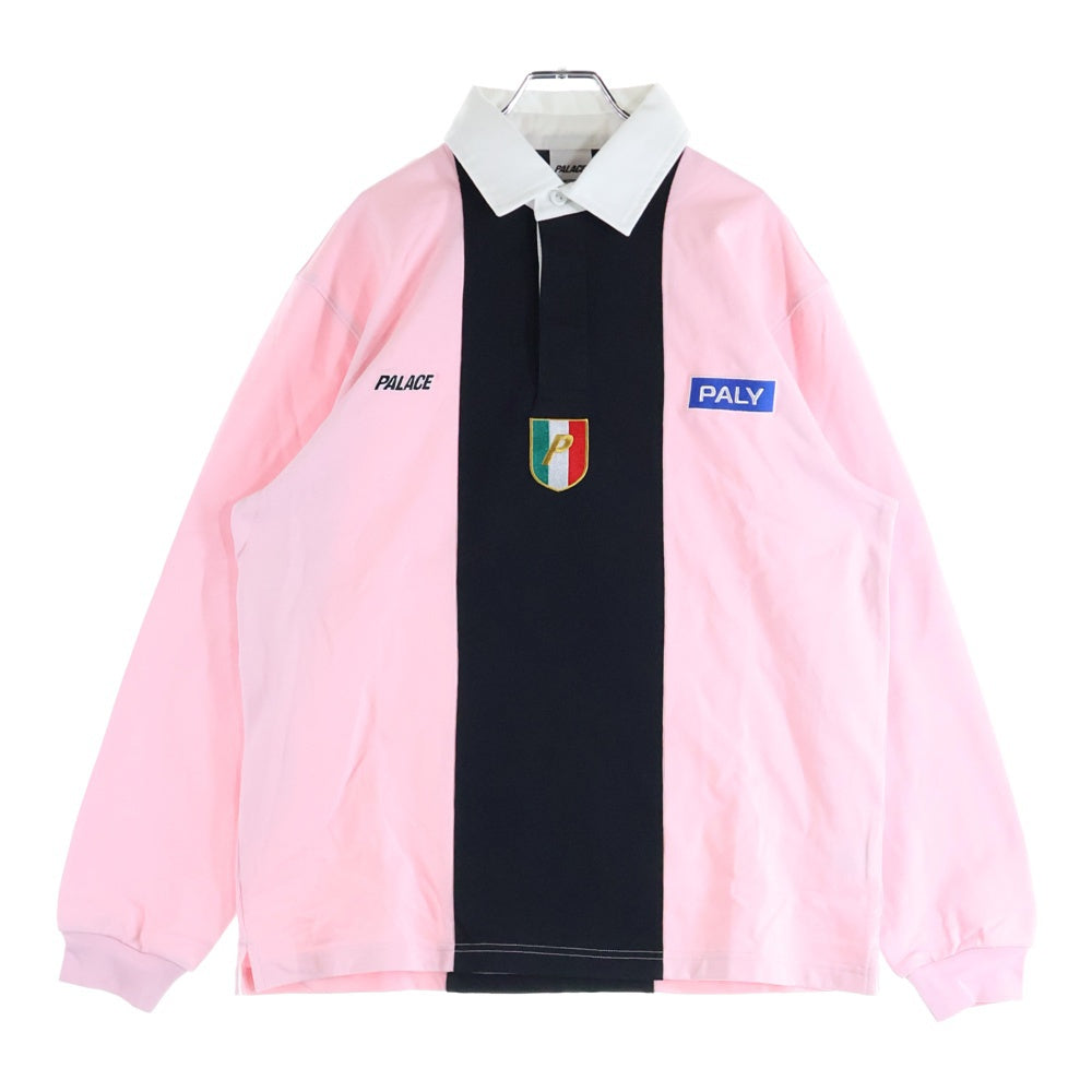 Palace Skateboards(パレススケートボーズ) Paly Rugby ロゴ刺繍 ラガーシャツ 長袖ポロシャツ ピンク P28ES029