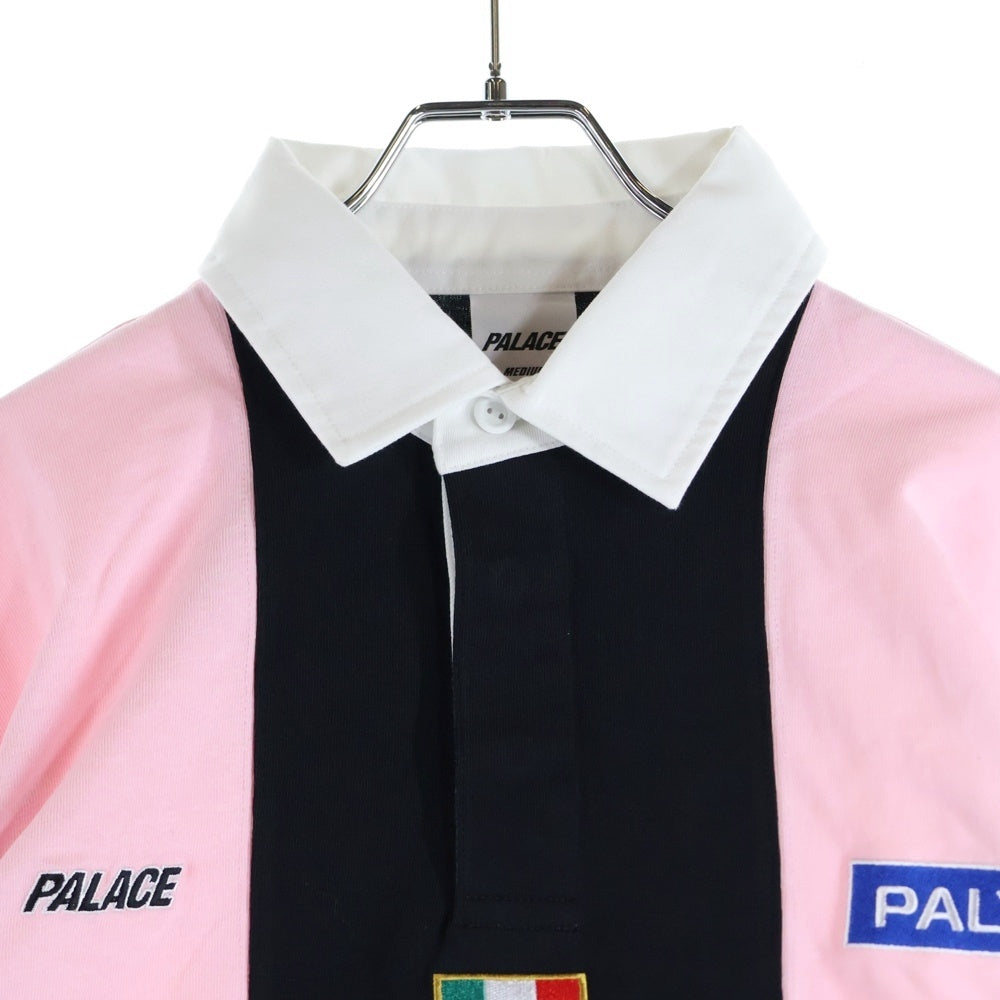 Palace Skateboards(パレススケートボーズ) Paly Rugby ロゴ刺繍 ラガーシャツ 長袖ポロシャツ ピンク P28ES029
