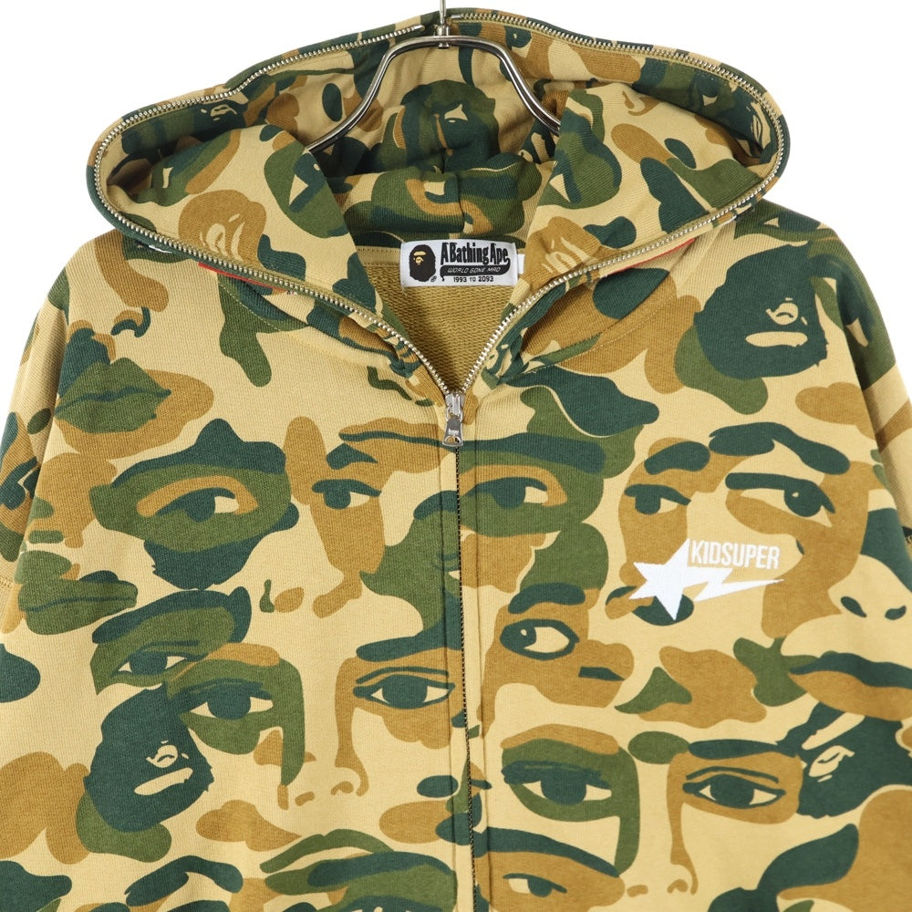 A BATHING APE(アベイシングエイプ) ×KIDSUPER CAMO SHARK FULL ZIP HOODIE キッドスーパー カモフラージュ 迷彩 フルジップアップスウェットパーカー フーディー カーキ 001ZPL231909C