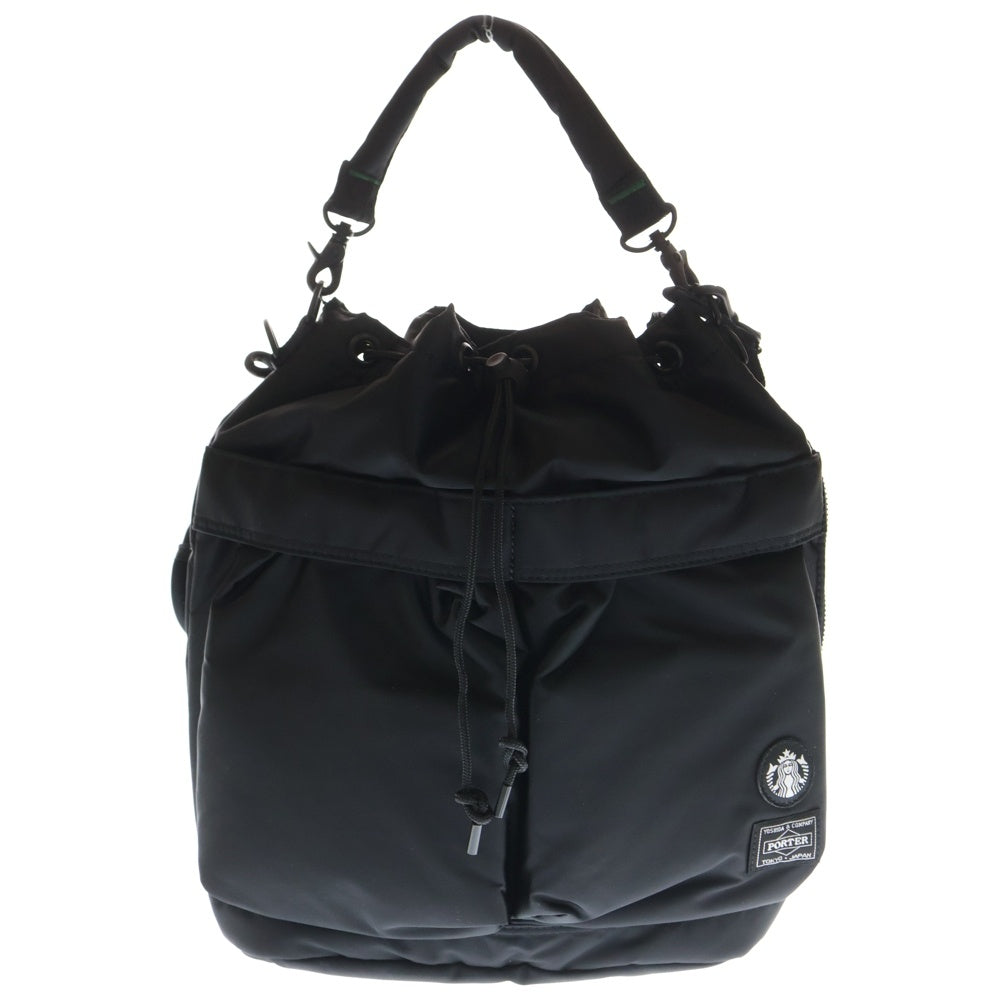 PORTER(ポーター) ×STARBUCKS コーヒービーンシェイプ 2WAY ツールバッグ ナイロンハンドバッグ ブラック レディース