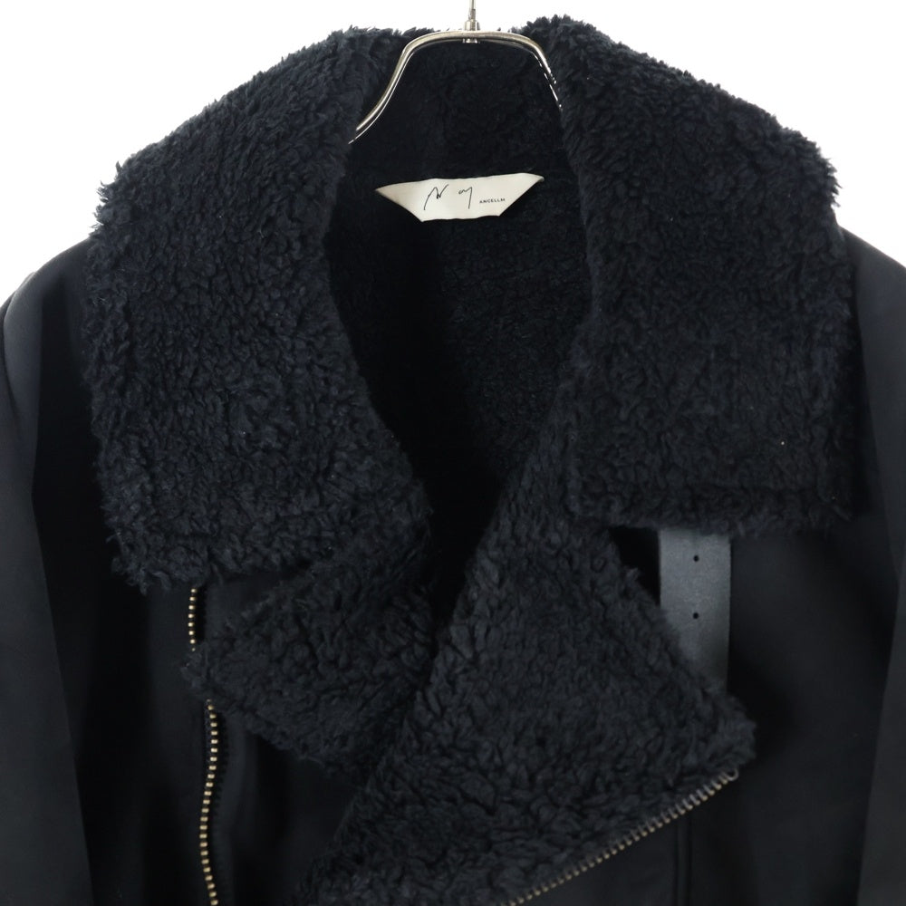 ANCELLM(アンセルム) ヴィーガンレザー ボア ジップジャケット フェイクムートンジャケット ブラック ANC-JK39-A