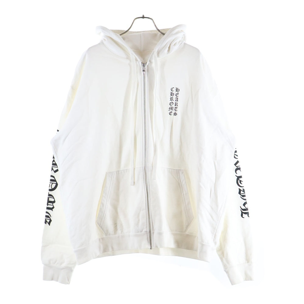 CHROME HEARTS(クロムハーツ) SWTSHRT HD ZIP アームロゴプリント ダガージップアップスウェットパーカー フーディー ホワイト