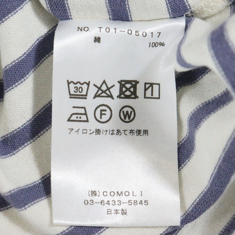 COMOLI(コモリ) 21SS Border Tops コットンボーダー 長袖Tシャツ ホワイト T01-05017