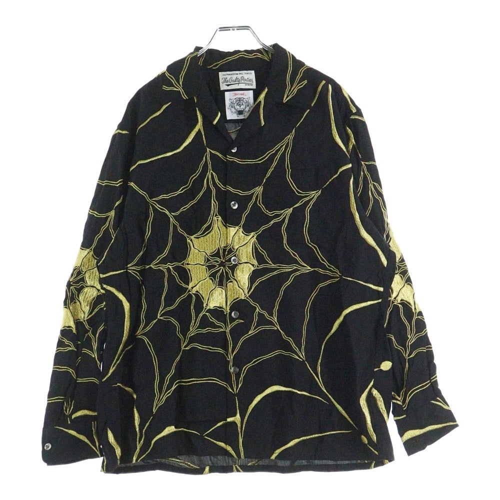 WACKO MARIA(ワコマリア) 21AW ×WOLF'SHEAD 50'S SHIRTS L/S ウルフズ ヘッド 長袖シャツ 蜘蛛の巣柄 ブラック/イエロー