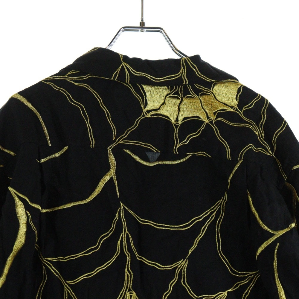 WACKO MARIA(ワコマリア) 21AW ×WOLF'SHEAD 50'S SHIRTS L/S ウルフズ ヘッド 長袖シャツ 蜘蛛の巣柄 ブラック/イエロー