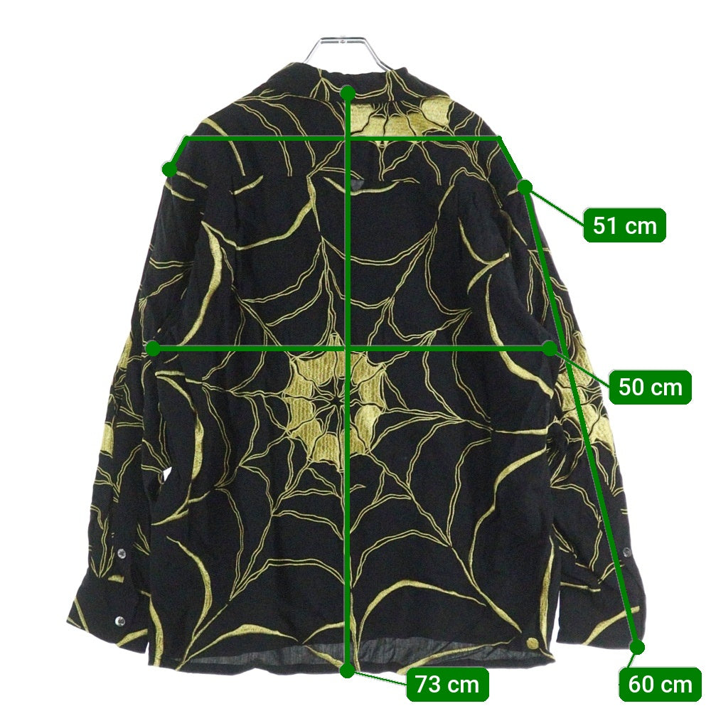 WACKO MARIA(ワコマリア) 21AW ×WOLF'SHEAD 50'S SHIRTS L/S ウルフズ ヘッド 長袖シャツ 蜘蛛の巣柄 ブラック/イエロー
